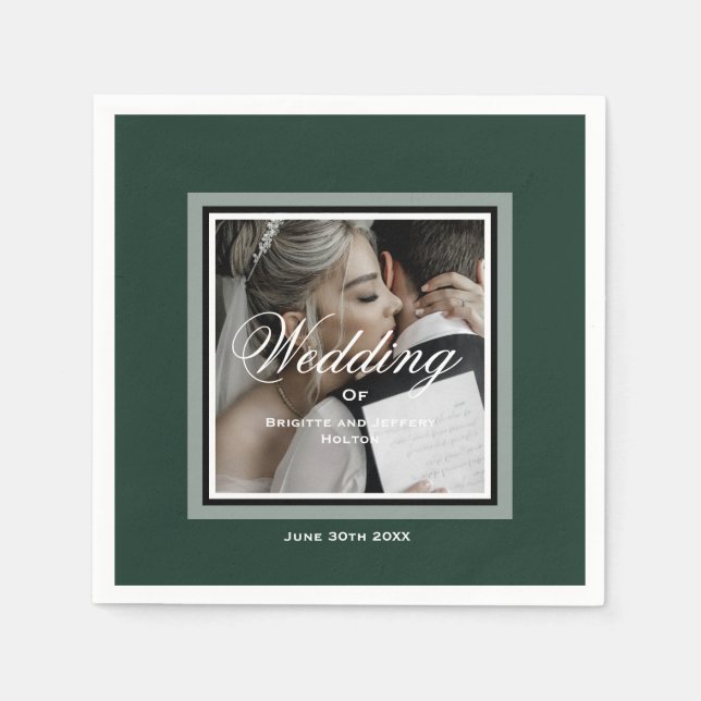 Emerald green customizable wedding photo napkins (Front)