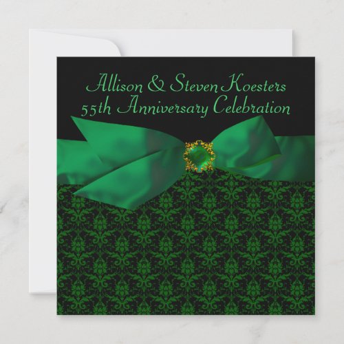 Emerald Green Damask 20th/55th Anniversary Party Personalized Announcement