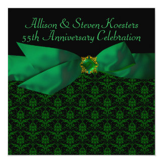 Emerald Green Damask 20th/55th Anniversary Party Invitation