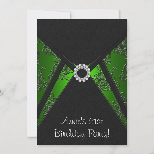 Emerald Green Damask 21st Birthday Party Invitatio Invitation (Front)