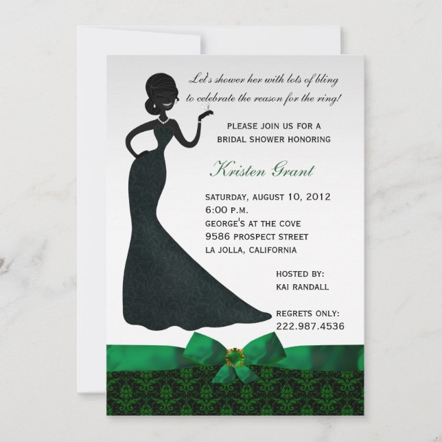 Emerald Green Damask Bridal Shower Invitation (Front)