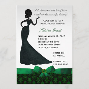 Emerald Green Damask Bridal Shower Invitation