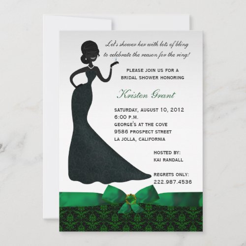 Emerald Green Damask Bridal Shower Invitation