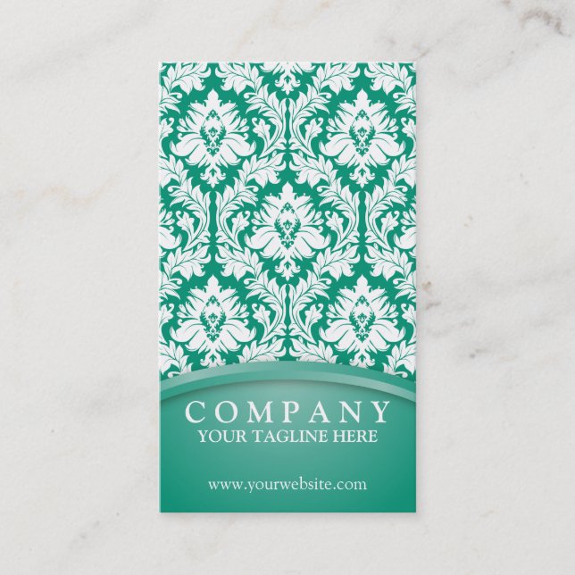 Emerald Green Damask Business Card (Front)
