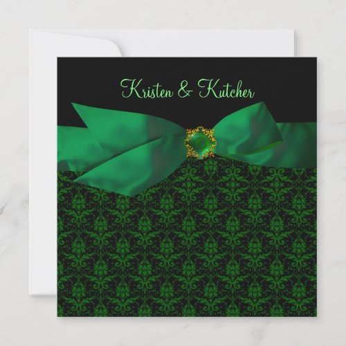 Emerald Green Damask Wedding Invitations Black
