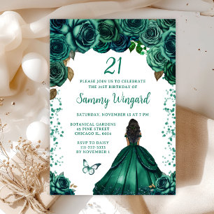 Emerald Green Dark Skin Princess Birthday Party Invitation