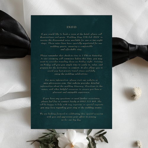 Emerald Green Details Extra Info 5 x 7 Enclosure  Invitation