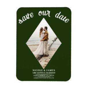 Emerald Green Diamond Photo Wedding Save the Date Magnet