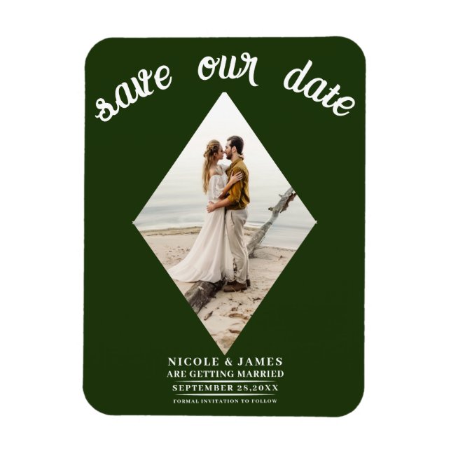 Emerald Green Diamond Photo Wedding Save the Date Magnet (Vertical)