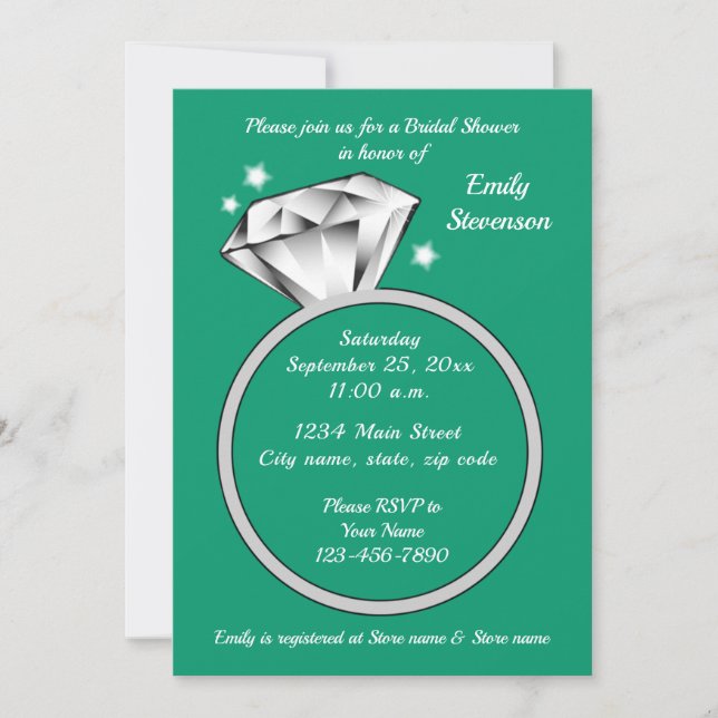 Emerald green Diamond ring Bridal Shower Invitatio Invitation (Front)