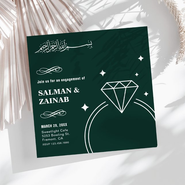 Emerald Green Diamond Ring Muslim Engagement Invitation (Creator Uploaded)
