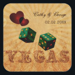emerald green dice Vintage Vegas favor stickers<br><div class="desc">rustic vintage Vegas design with emerald green colored dice and shabby chic red hearts,  Vegas wedding favor stickers ,  envelope labels. Matching products also available.</div>