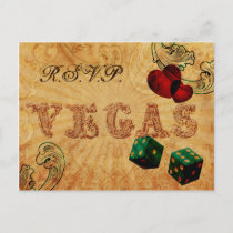 emerald green dice Vintage Vegas wedding rsvp Invitation Postcard