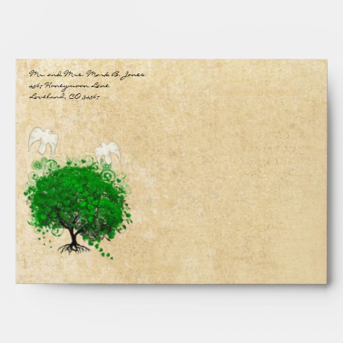 Emerald Green Dove Heart Leaf Tree Envelopes