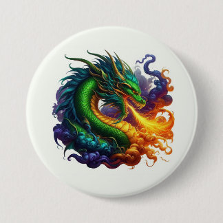 Emerald Green Dragon Breathing Fire Button