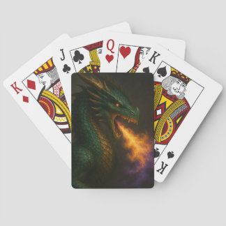 Emerald Green Dragon Breathing Fire Poker Cards
