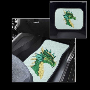 Emerald Green Dragon Portrait Head Fantasy Car Floor Mat