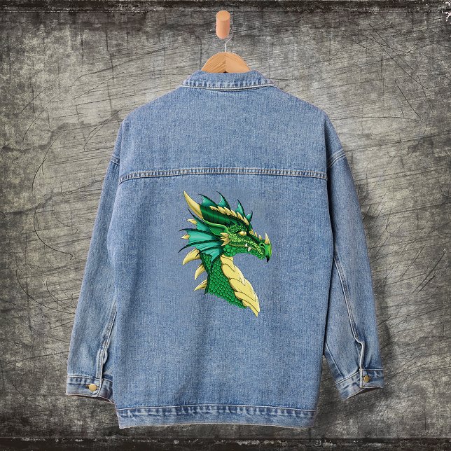 Emerald Green Dragon Portrait Head Fantasy Denim Jacket (Creator Uploaded)