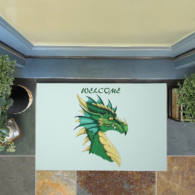 Emerald Green Dragon Portrait Head Fantasy Doormat (Creator Uploaded)