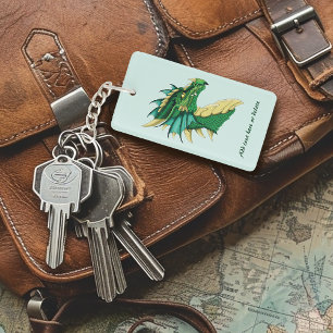Emerald Green Dragon Portrait Head Fantasy Keychain