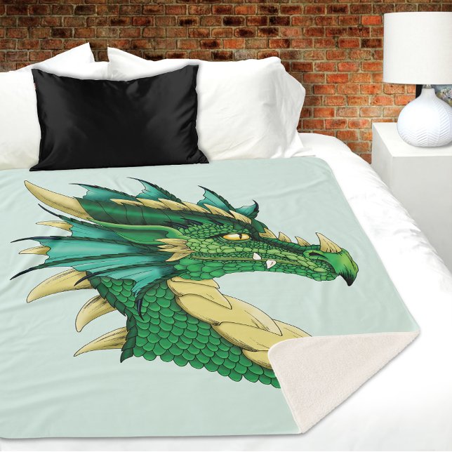 Emerald Green Dragon Portrait Head Fantasy Sherpa Blanket (Creator Uploaded)
