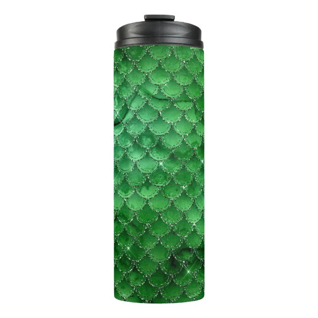 Emerald Green Dragon Scale Pattern Thermal Tumbler (Front)
