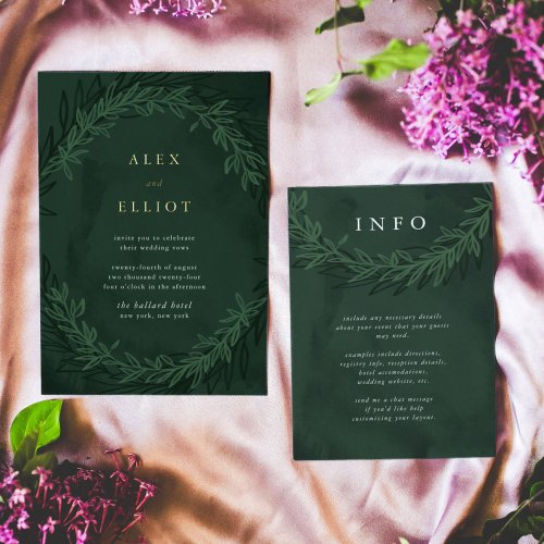 Emerald Green Dramatic Wedding Information RSVP Card