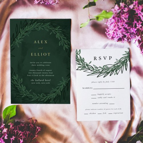 Emerald Green Dramatic Wedding Vertical RSVP Cards