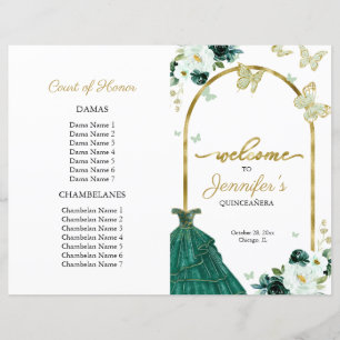 Emerald Green Dress Floral Quinceanera Program 