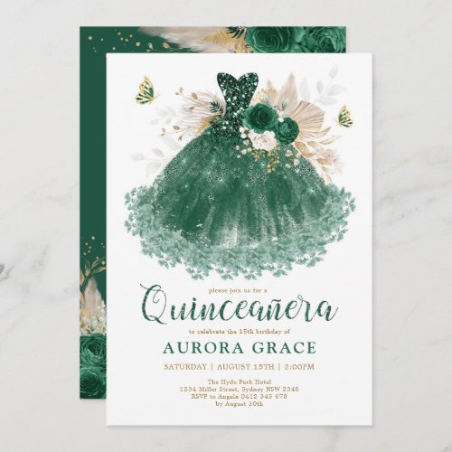 Emerald Green Dress Quinceaera Mis Quince 15 Aos Invitation