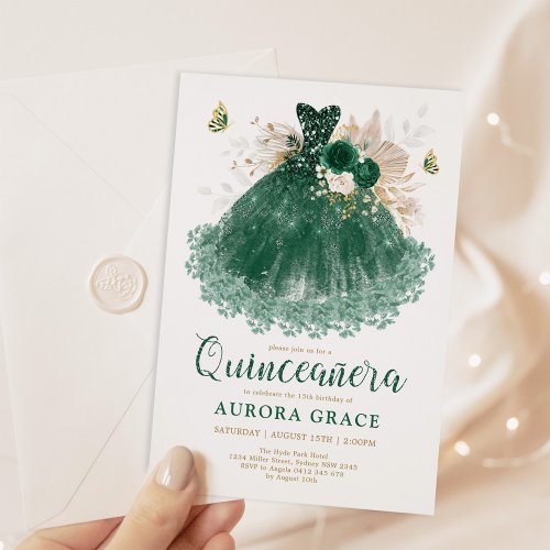 Emerald Green Dress Quinceaera Mis Quince 15 Aos Invitation