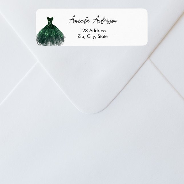 Emerald green dress return address label (Creator Uploaded)