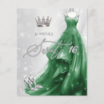 Emerald Green Dress Snowflakes Sweet 16 Invitation