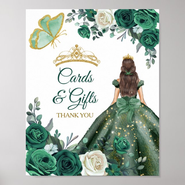 Emerald Green Dresses Quinceañera Cards & Gifts Poster (Front)