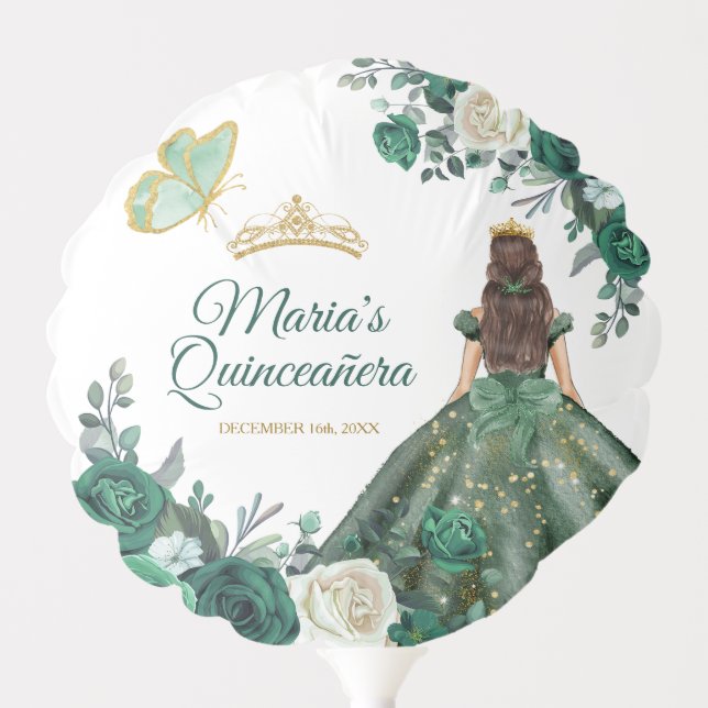 Emerald Green Dresses Quinceañera Crown Birthday Balloon (Front)