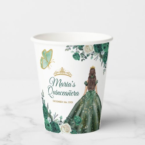Emerald Green Dresses Quinceaera Crown Birthday Paper Cups