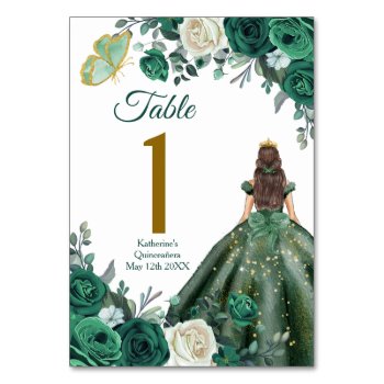 Emerald Green Dresses Quinceañera Crown Birthday Table Number by HappyPartyStudio at Zazzle