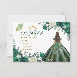 Emerald Green Dresses Quinceañera Crown RSVP Card