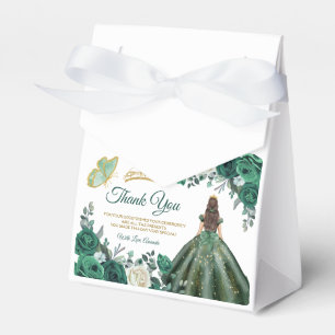 Emerald Green Dresses Quinceañera Crown Thank You Favor Boxes