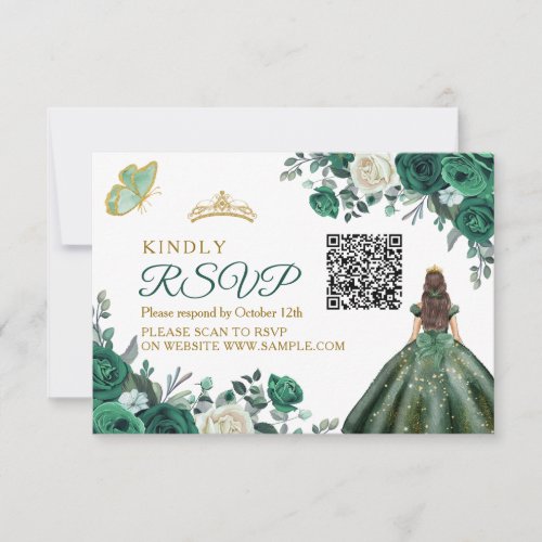 Emerald Green Dresses Quinceaera QR RSVP Card
