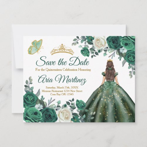 Emerald Green Dresses Quinceaera Save the Date Thank You Card