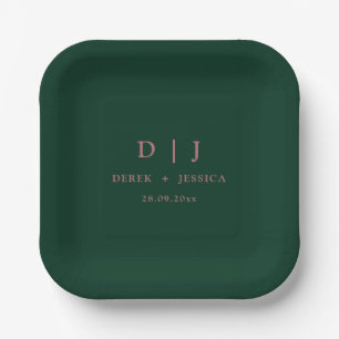 Emerald Green & Dusty Rose Elegant Luxury Wedding  Paper Plates