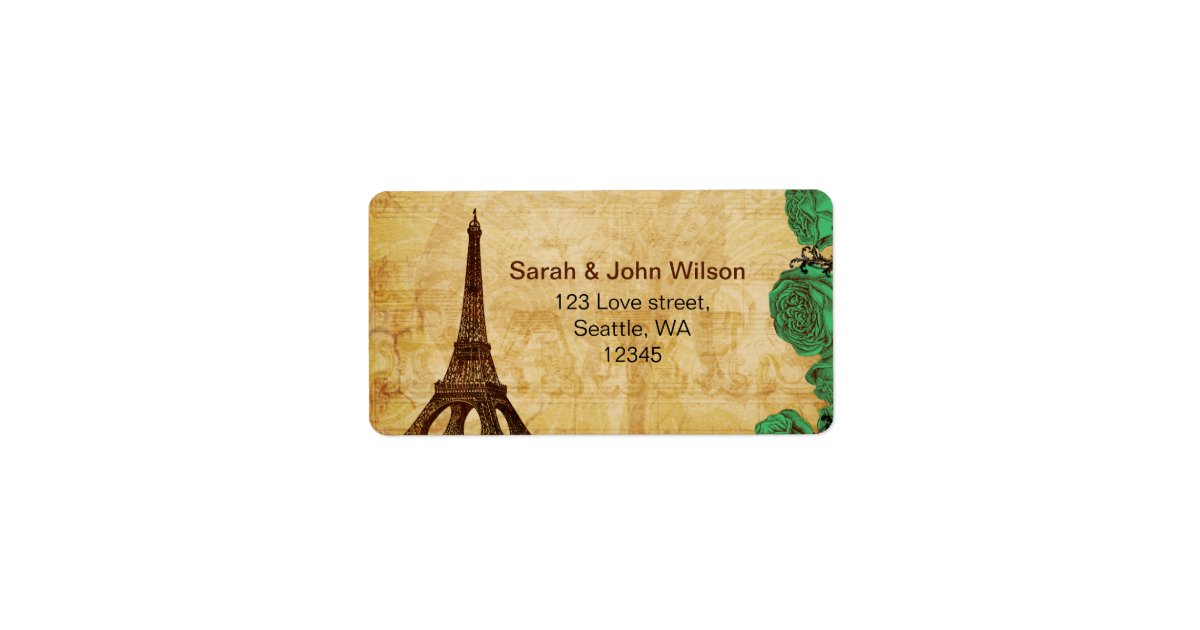emerald green eiffel tower Paris address labels Zazzle