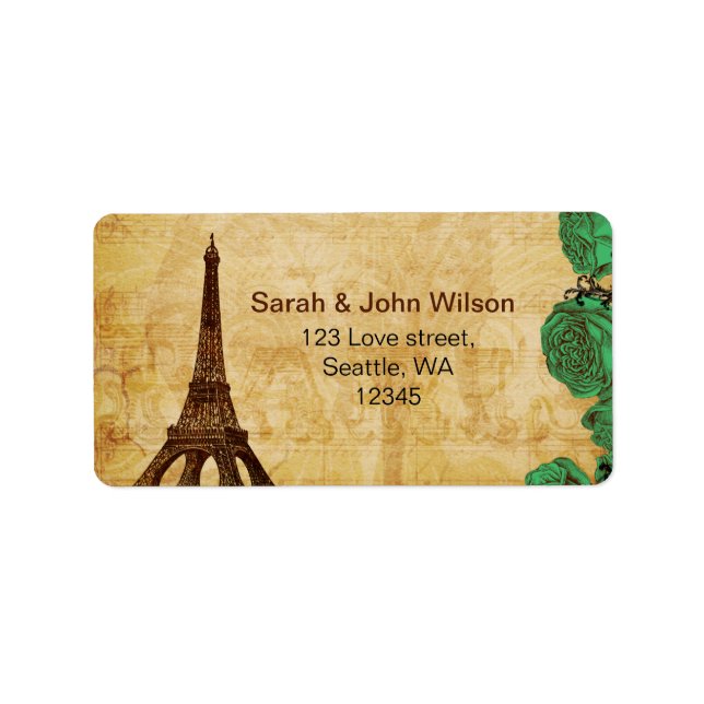 emerald green eiffel tower Paris address labels (Front)