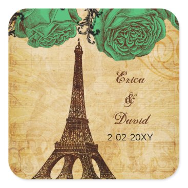 emerald green eiffel tower Paris envelopes seals