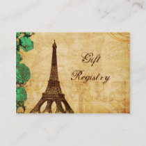 emerald green eiffel tower Paris Gift registry Enclosure Card