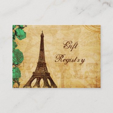 emerald green eiffel tower Paris Gift registry Enclosure Card