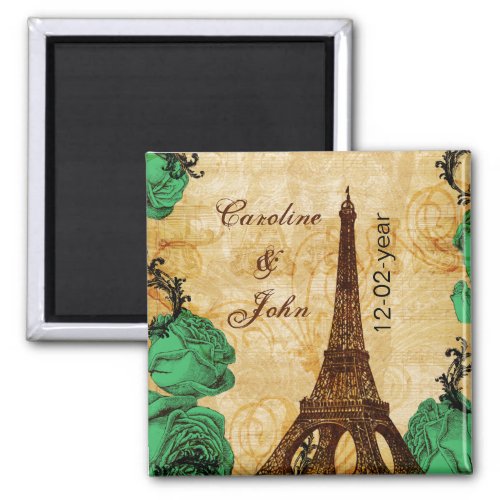 emerald green eiffel tower Paris save the date Magnet