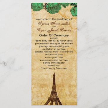 emerald green eiffel tower Paris wedding program
