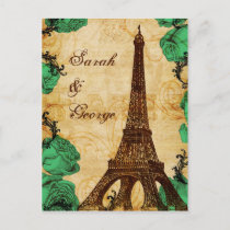 emerald green eiffel tower Paris wedding rsvp Invitation Postcard